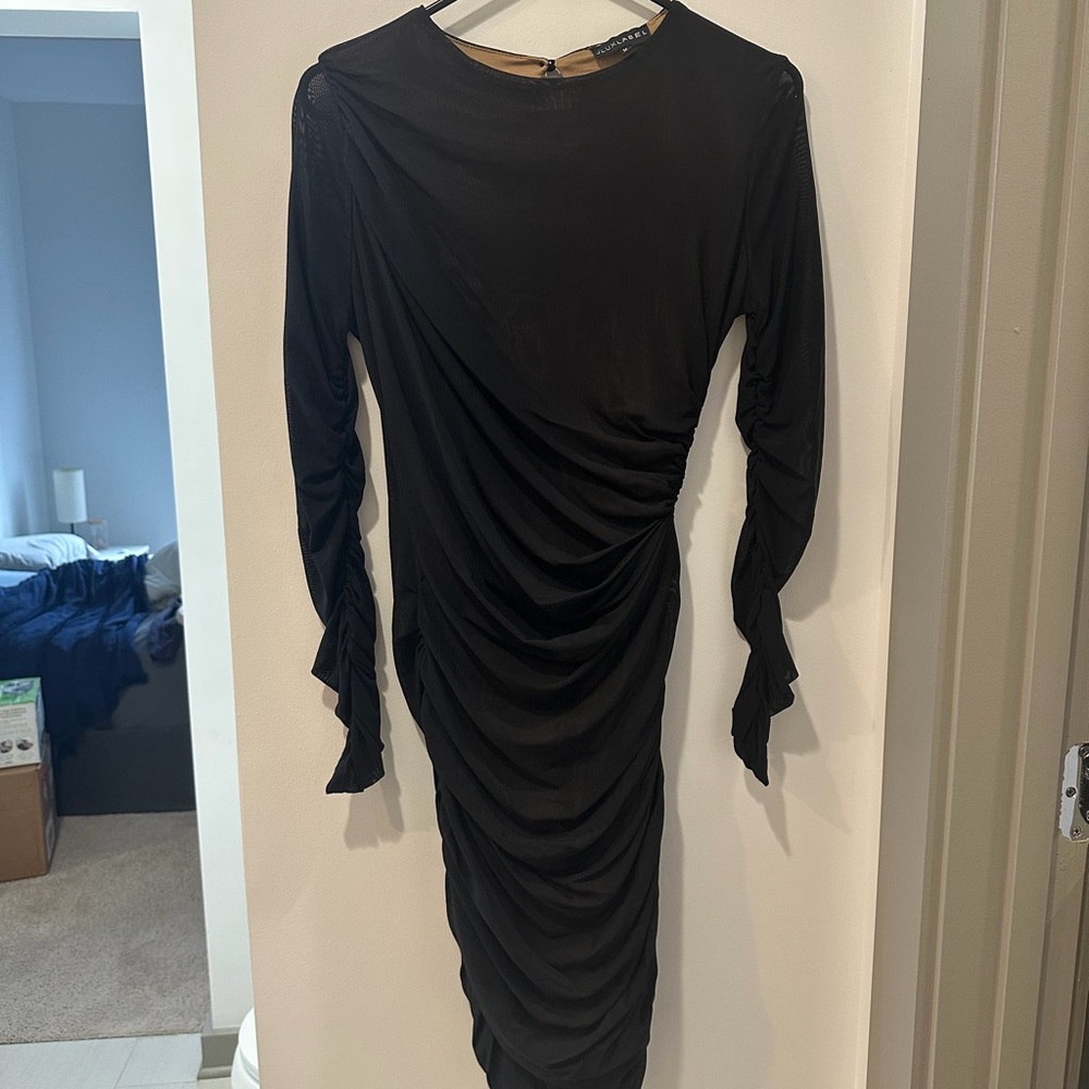 JLUXLABEL Black Long Sleeve Ruched Dress